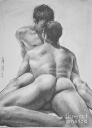 Gay Sex Porn Pencil Drawings - Original Drawing Sketch Charcoal Male Nude Gay Interest Man Art Pencil On  Paper -0028 Painting by Hongtao Huang - Pixels
