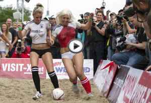 Germany Soccer Girls Porn - Porn actresses posing as German and Danish teams play soccer during Sexy  Soccer game in Berlin