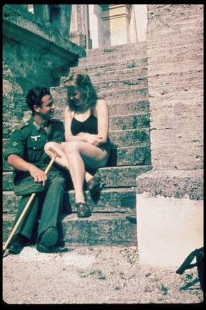 French Nazi Collaborators Women Porn - Rare color selfie of a Wehrmacht soldier and his girl. His cane suggests  that he was recuperating from a war wound, rear area hospitals were one of  the few ...