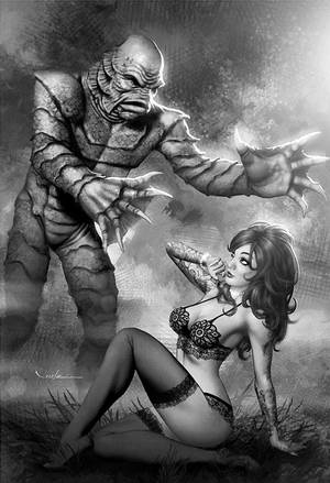 Classic Movie Monster Porn - The Creature from the Black Lagoon - Carlos Valenzuela I love this movie  and I love this pin up! Horror sexy pin up girls