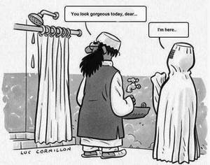 Arab Muslim Comics - naked atheist | Funny Muslim Islam Joke Cartoon Picture - You look gorgeous  dear.