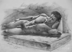 Gay Sex Porn Pencil Drawings - Original Drawing Sketch Charcoal Gay Interest Man Male Nude Art Pencil On  Paper -0046 Poster by Hongtao Huang - Fine Art America