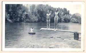 Naked Boy Porn - A small boy dwarfed by two giant girls - an optical illusion at the old  swimming hole