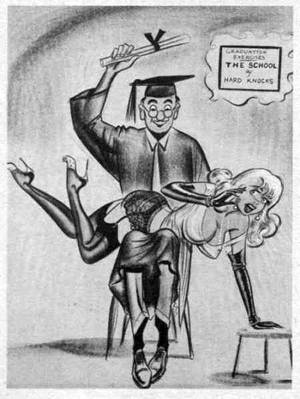 belt spanking art - Male professor spanks female student.