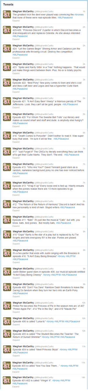 Meghan Mccarthy Nude Porn - A Complete Collection of Meghan McCarthy's Season 4 Tweets (hilarious  non-spoilers) : r/mylittlepony