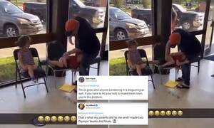 forced otk spanking - Video of man spanking a little boy and yelling 'sit your a** down' to a  girl sparks outrage | Daily Mail Online