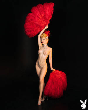 Feather Costume Porn - Miss Miranda poses in a burlesque costume and feather fans
