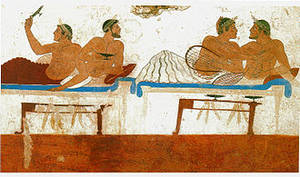 Italian Hot Runner Porn - Pederastic couples at a symposium, as depicted on a tomb fresco from the  Greek colony of Paestum in Italy. The man on the right tries to kiss the  youth with ...