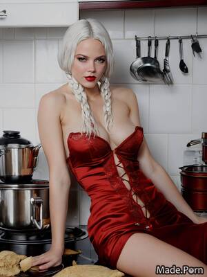 Brown Lipstick - Porn image of brown lipstick 20 kitchen perfect boobs white hair red  created by AI