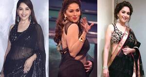 naked indian actress madhuri pics - 9 stunning hot photos of Madhuri Dixit proving she loves black saree - see  now.