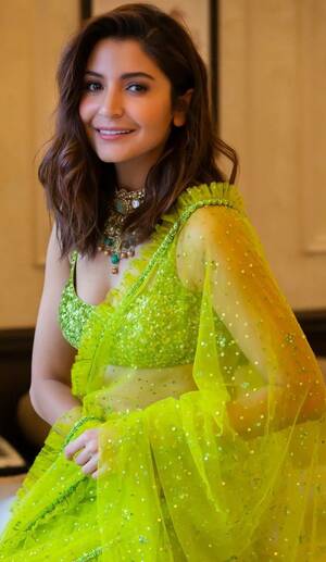 Anushka Sharma Porn - Anushka Sharma is a sight to behold in a lime green tulle saree for Diwali!