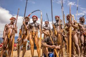 huge cock nudist - Papuan men wearing kotekas (penis sheaths) and holding traditional weapons,  New Guinea, 1999 [1024Ã—683] : r/HistoryPorn