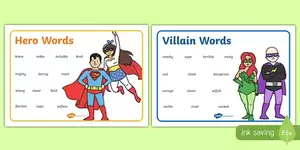 cartoon porn heroes versus villains - Hero & Villain Word Mat | Superhero Adjectives | Twinkl Pack