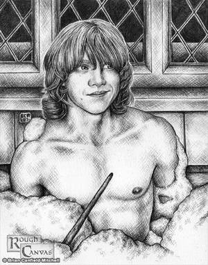 harry potter porn drawings - bath harry potter male male only nude realistic ron weasley rough canvas  solo tagme wand