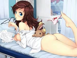 Anime Glasses Porn - ass atomix barefoot bed between_toes blue_eyes brown_hair buneary feet  glasses highres hospital_bed lying notes panties pokemon toes underwear  watermark