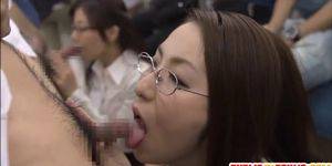 japanese milf sucking dick - Japanese MILF sucks dick in bus orgy