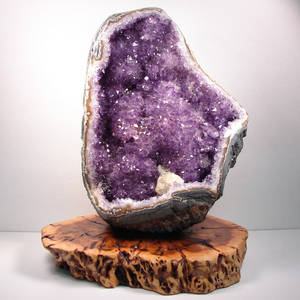 Amytheist Stone Porn - LARGE Uruguay Amethyst Quartz Crystal Geode with Calcite, cut base, with  Shan Mu Wood