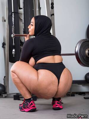 gym chubby - Porn image of chubby tight woman looking at viewer gym arabic fairer skin  created by AI