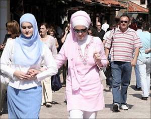 Bosnian Hijab Porn - Two Bosnian Muslim women walking in Sarajevo.