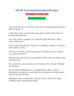 cyber sex chat no - CRJ 101 As we enter the last week of the course FOR MORE CLASSES VISIT  tutorialoutletdotcom ...