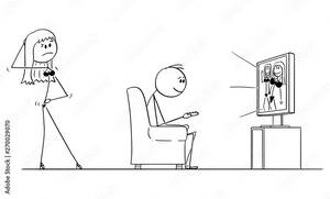 drawing porn cartoon - Vector cartoon stick figure drawing of man sitting in armchair and watching  porn or pornography on