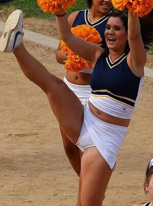 High School Cheerleaders Pussy Flash - Kicking Cheerleader - Tight White Panties
