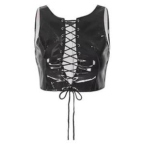 Leather Vest Porn - Otwoo Glossy Pvc Leather Vest For Women Porn Breast Exposing Deep U-shaped  Vest Shiny Latex Sexy Cleavage Lace Strap Adjustable Sexi | Fruugo UK