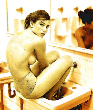 Jessica Biel - Jessica Biel Sitting In a Men's Bathroom Sink Topless In Her Underwear  Digital Art by Byron Furgol - Pixels