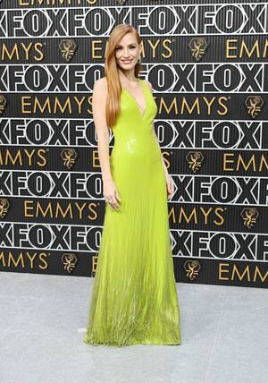Jessica Chastain Porn Star - Jessica Chastain in Lime Green Gucci Dress at the 2023 Emmys