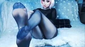 goth teen nylon - Pink haired gothic girl rubs her cunt over sexy black pantyhose - Feet9