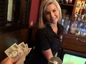 Hot Bartender Sex - Gorgeous blonde bartender is talked into having sex at work