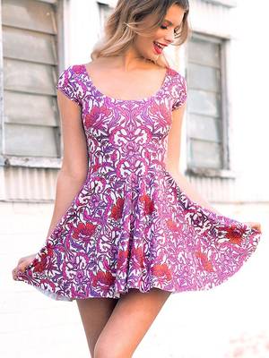 Ebony Porn Stars $90 S - Bouquet Nouveau Cap Sleeve Skater Dress (WW $90AUD / US $72USD) by
