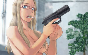 anime gun nude - blonde hair blue eyes cigarette glasses gun itou (onsoku tassha) nude  original weapon | konachan.com - Konachan.com Anime Wallpapers