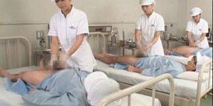 asian nurse giving handjob - Sweet asian nurses giving handjob in group for cum sample