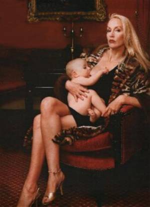 lactating open legs - Jerry Hall #breastfeeding