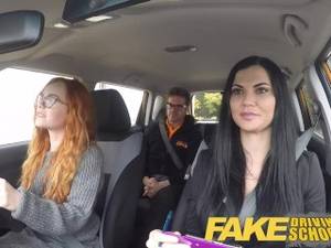 car driving - Fake Driving School readhead teen lets busty examiner have her way