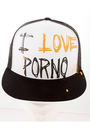 black hands love - hand-painted Life is Porno hat