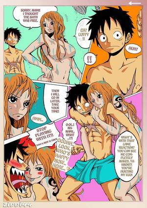 anime one piece nami hot - It is Nami getting interrupped in the shower by Luffy. But Luffy goes to  leave(without any reaction to see he.