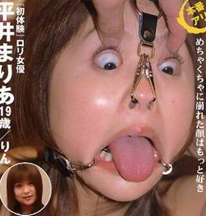 bondage facial - japanese bondage face distorted by nose hook and cheek hooks