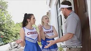 Cheerleader Group Sex - BFF cheerleaders on coaches dick