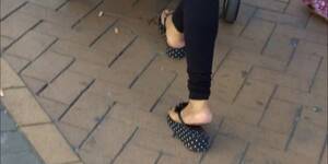 black wedges porn - Indian Light Cream Soles In Black Wedge Sandals - Tnaflix.com