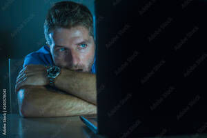 Internet Home Porn - young aroused and excited sex addict man watching porn mobile online in  laptop computer light night at home in pornography addiction internet  pornographic content Stock Photo | Adobe Stock