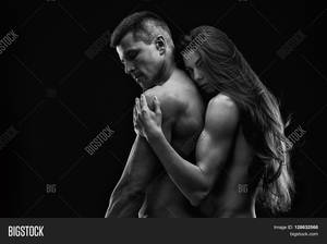 black and white nudes couples - Nude sexy couple. Art photo of young adult man and woman. High contrast  black