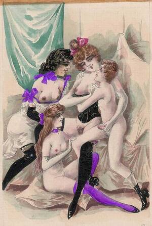 femdom vintage erotica - Picture 4 Various kinds of a threesome sex are shown in vintage erotic  cartoons.
