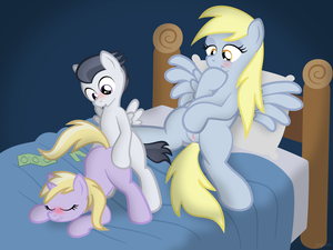 Derpy Porn - 239508 - explicit, artist:jepso, derpy hooves, dinky hooves, rumble,  pegasus, pony, unicorn, g4, all fours, bed, bipedal, blushing, colt, colt  on filly, condom, doggy style, equestria's best mother, face down ass up,