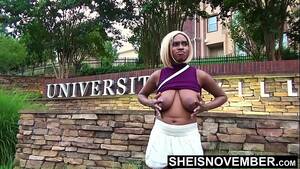 black boobs college - University Campus Cute African American Flashes And Expose Her Huge Brown  Boobies In Slow Motion Outside , Pulling Up Her Shirt With Large Areolas  And Erect Plump Nipples Are Hard Then Pull