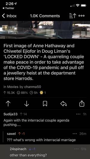 Anne Hathaway Porn Interracial - Redditors get mad that a couple is interracial in a movie :  r/FragileWhiteRedditor