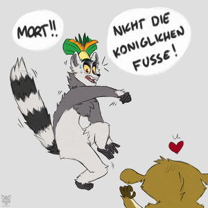 Madagascar Porn Barefoot - 167519 - safe, artist:sorajona, furbooru exclusive, lemur, mammal, primate,  semi-anthro, dreamworks animation, madagascar, 2022, bubble, ear fluff, feet,  fluff, funny, german text, king julien (madagascar), male, meme, mort ( madagascar), panicking ...