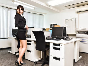 japanese office sex desk - Japanese riding dildo in special solo porn play