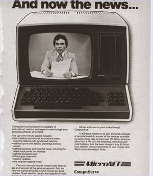 Compuserve Porn - A rendering of a CompuServe home screen, apparently in a print ad aimed at  the home computing market